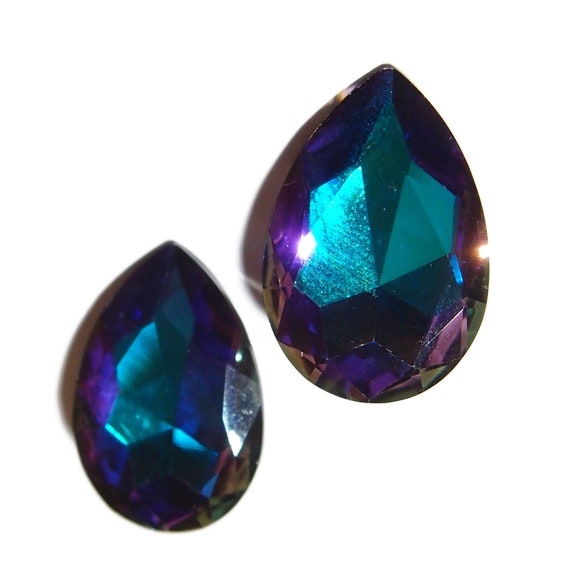 Heliotrope Purple Blue Rhinestone Clip-on Earrings - image 1