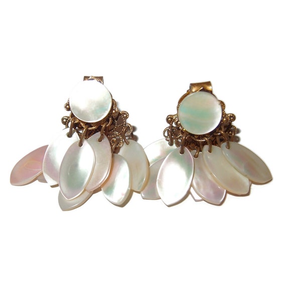 Gorgeous Mother of Pearl Dangle Cha Cha Earrings - image 1