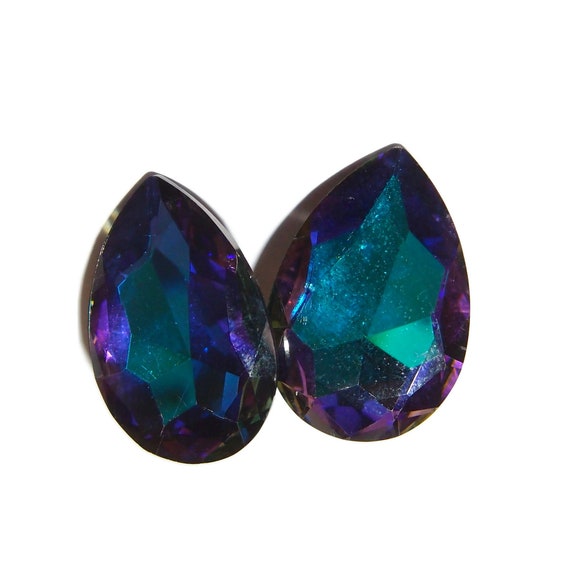 Heliotrope Purple Blue Rhinestone Clip-on Earrings - image 2