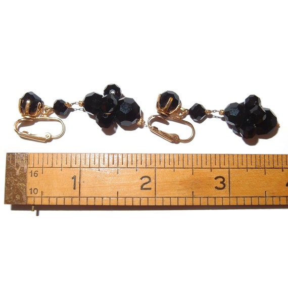 Black Cluster Bead Dangle Vintage Earrings - image 3