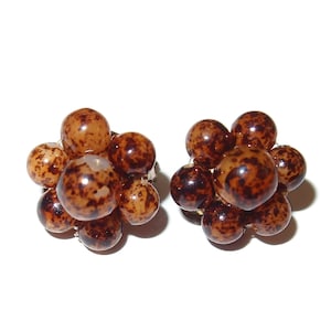 Brown Marbled Cluster Bead Small Vintage Clip-on Earrings