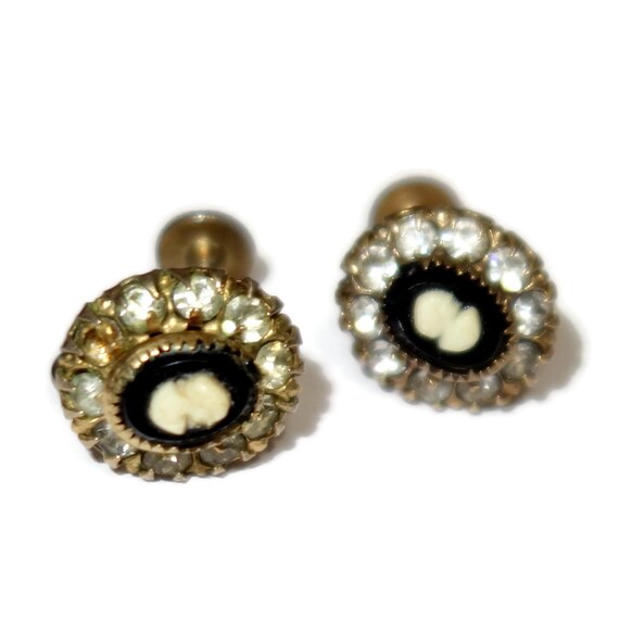 Tiny Stud Cameo Rhinestone Screw-back Earrings - image 1