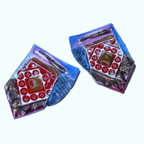 Blue and Red Patchwork Ceramic Studio Designer AL… - image 1