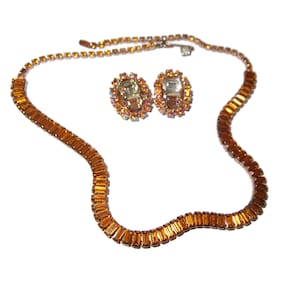 Gold and Clear Rhinestone Vintage Necklace Earring Set
