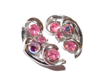 CORO Pink Rhinestone Clip-on Vintage Earrings