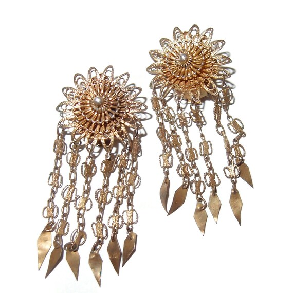 Vermeil Filigree Dangle Vintage Spanish Earrings - image 2