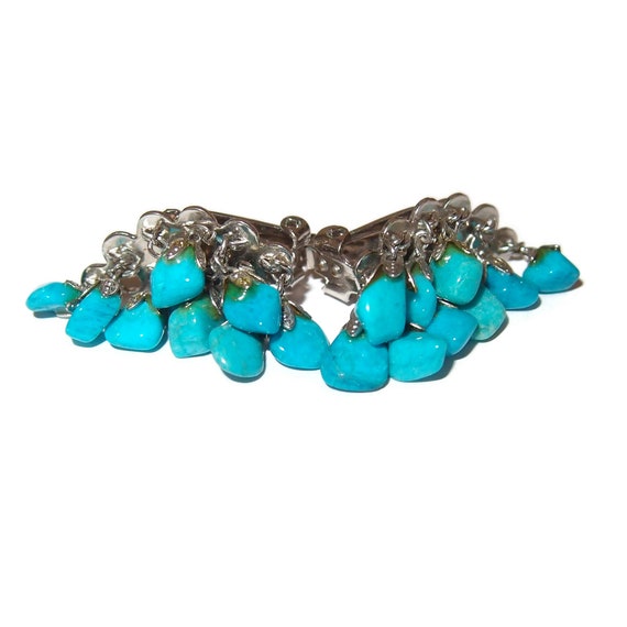 Dangle Turquoise Nugget Stone Vintage Earrings - image 1