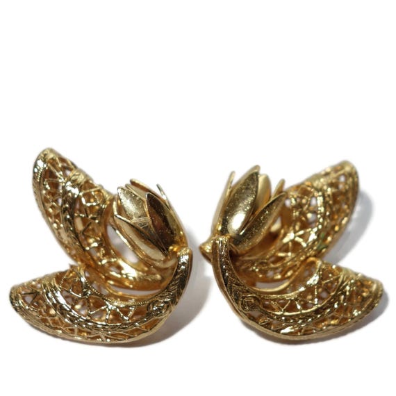 COROCRAFT Flower Bud Textured Gold-tone Earrings