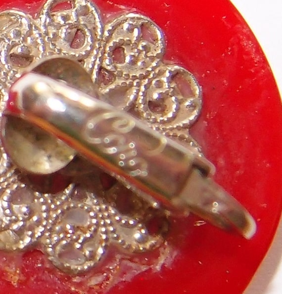 Early CORO Large Red Plastic Button Earrings - image 4