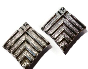 SARAH COV Pat Pend Cool Square Ridged Vintage Earrings