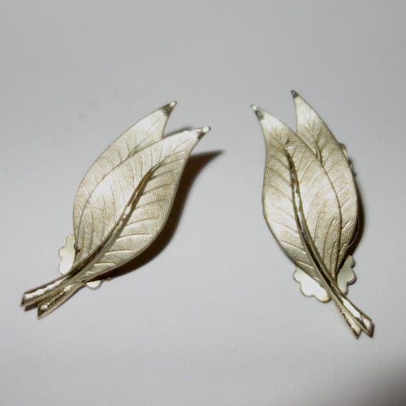 Brushed Silver-tone Leaf Clip-on Earrings