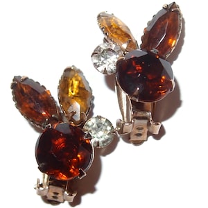 Brown and Gold Rhinestone Vintage Clip-ons