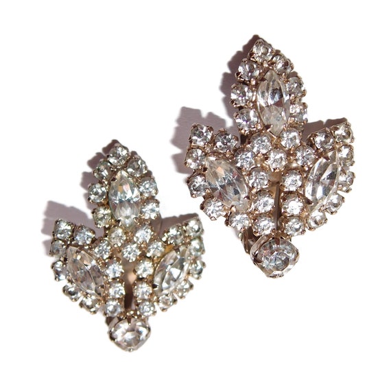 BLOWOUT SALE LARGE Rhinestone Leaf Earrings