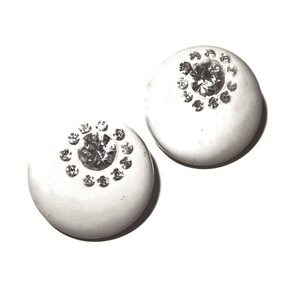 White Rhinestone Button Earrings Vintage Clip-on