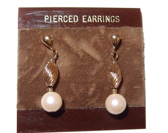 Pierced Drop Faux Pearl Vintage Earrings
