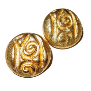 Large Scroll Embossed Button Vintage Earrings