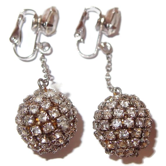 LARGE Prong Set Rhinestone Bead Dangle Earrings - image 1