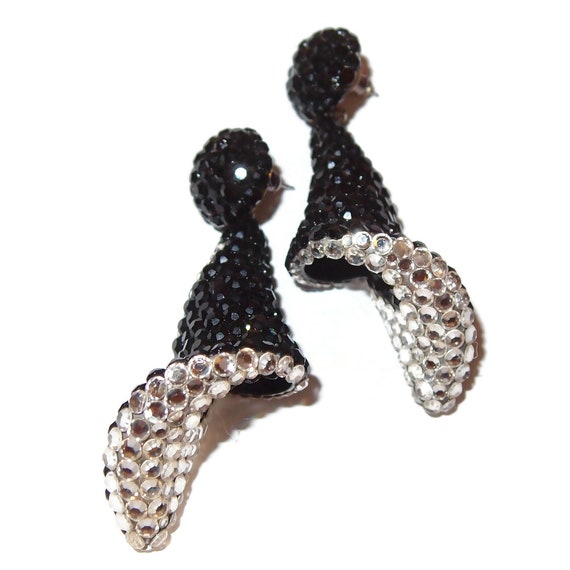 Flat Back Glitz Stone Black and Clear Cone Dangle… - image 2