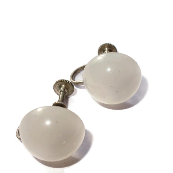 Translucent White Moonglow Screw-back Earrings - image 1
