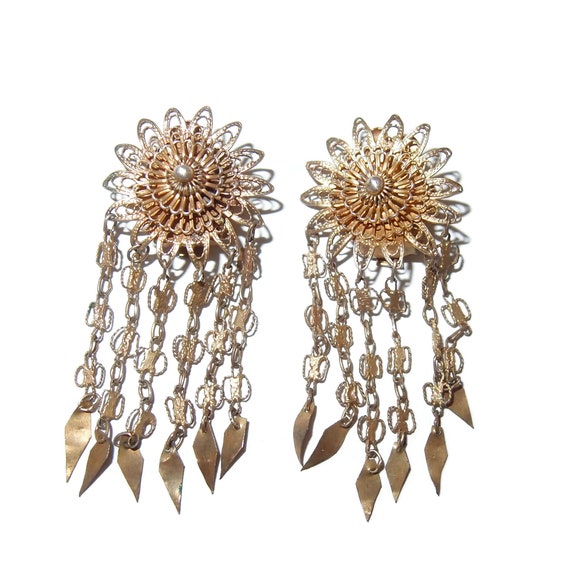 Vermeil Filigree Dangle Vintage Spanish Earrings - image 1