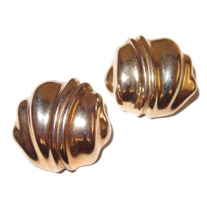 80s LARGE Swirl Ribbed Runway Gold-tone Vintage Earrings