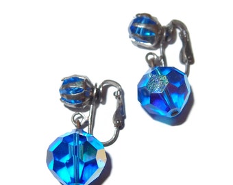 Boucles D'oreilles Pendantes - Cristal Bleu Et Blanc 4mm Plaqué Argent - Neufes