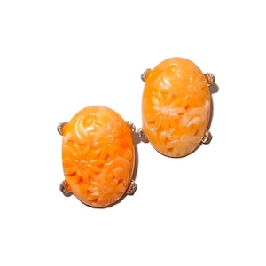 Moulded Floral Orange HONG KONG Vintage Ohrringe