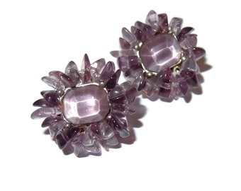 Purple Plastic Spiked Bead Vintage Clip-on Earrings