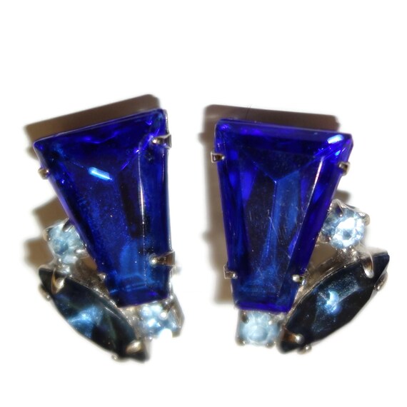 Tapered Royal Blue Rhinestone Clip-on Earrings