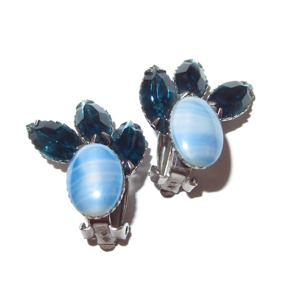 Powder Blue Glass and Sapphire Rhinestone Vintage… - image 1