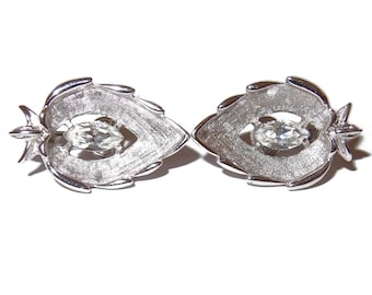 SARAH COV Rhinestone Leaf Clip-on Vintage Earrings
