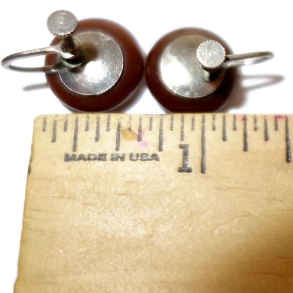 Brown Bakelite Button Earrings - image 2