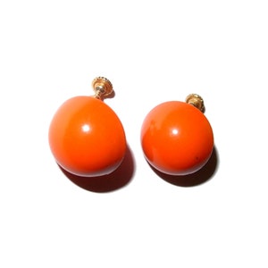 Round Orange Ball 60s Enamel Earrings