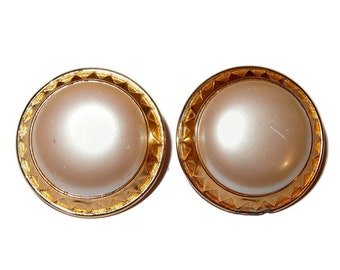 Large MONET Faux Pearl Vintage Clip-on Earrings