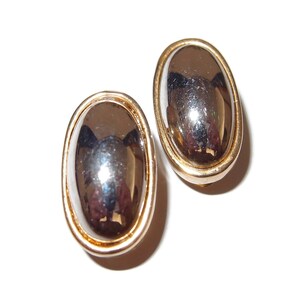 Chrome and Brass Elongated 80s Clip-on Earrings