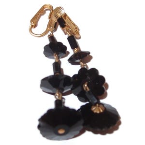 Black Glass Flower Bead Dangle Vintage Earrings