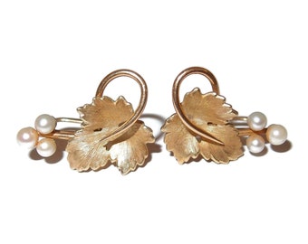 KREMENTZ Gold-filled Pearl Leaf Screw-back Earrings