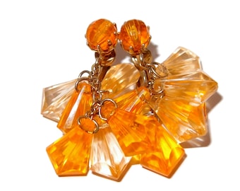 HONG KONG Orange Dangle Plastic Crystal Vintage Earrings