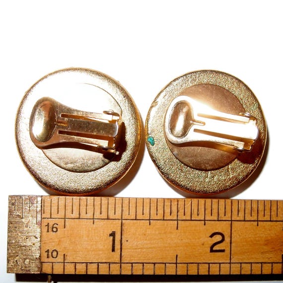 Large Scroll Embossed Button Vintage Earrings - image 3