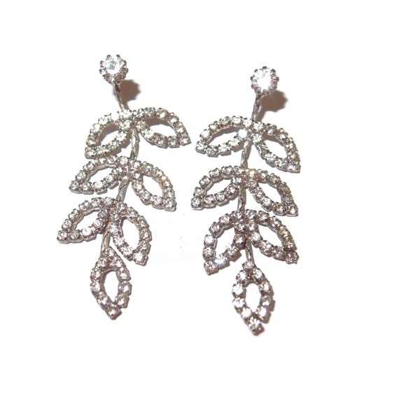 Dangle Rhinestone Open Leaf Post Earrings - image 2