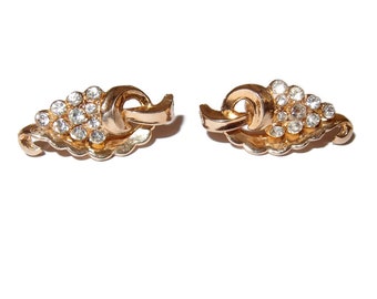 CORO Rhinestone Screwback Gold Plate Vintage Earrings