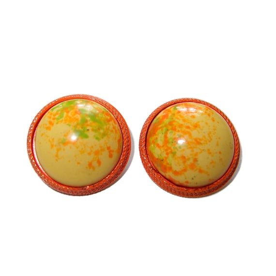 BLOWOUT SALE Orange Yellow Marble Clip-on Earrings - image 2