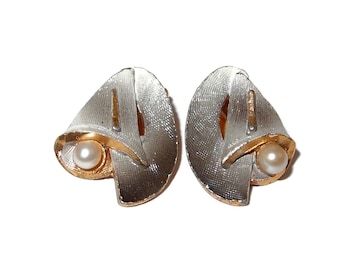 Unusual Mat Enamel and Pearl Earrings