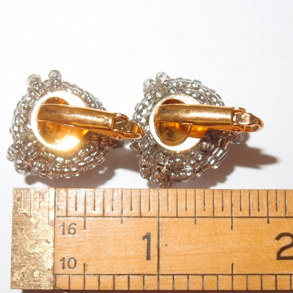 Clear Unusual Seed Beads Clip-on Vintage Earrings - image 3