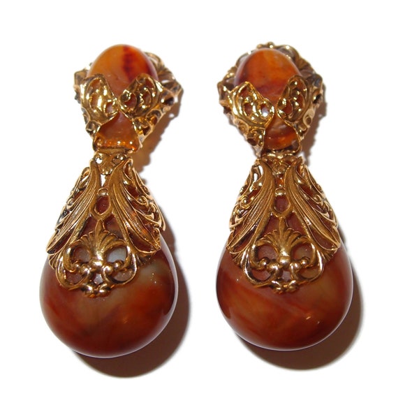 ISABEL CANOVAS Marbled Lucite Chunky Drop Vintage Earrings