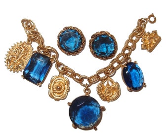 Blue Crystal Charm Bracelet Earring Set