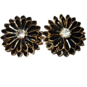 Enamel Rhinestone Large Flower Clip-on Earrings