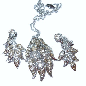 Rhinestone Leaf Pendant and Dangle Earrings