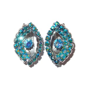 Dimensional Aurora Borealis Blue Rhinestone Vintage Earrings