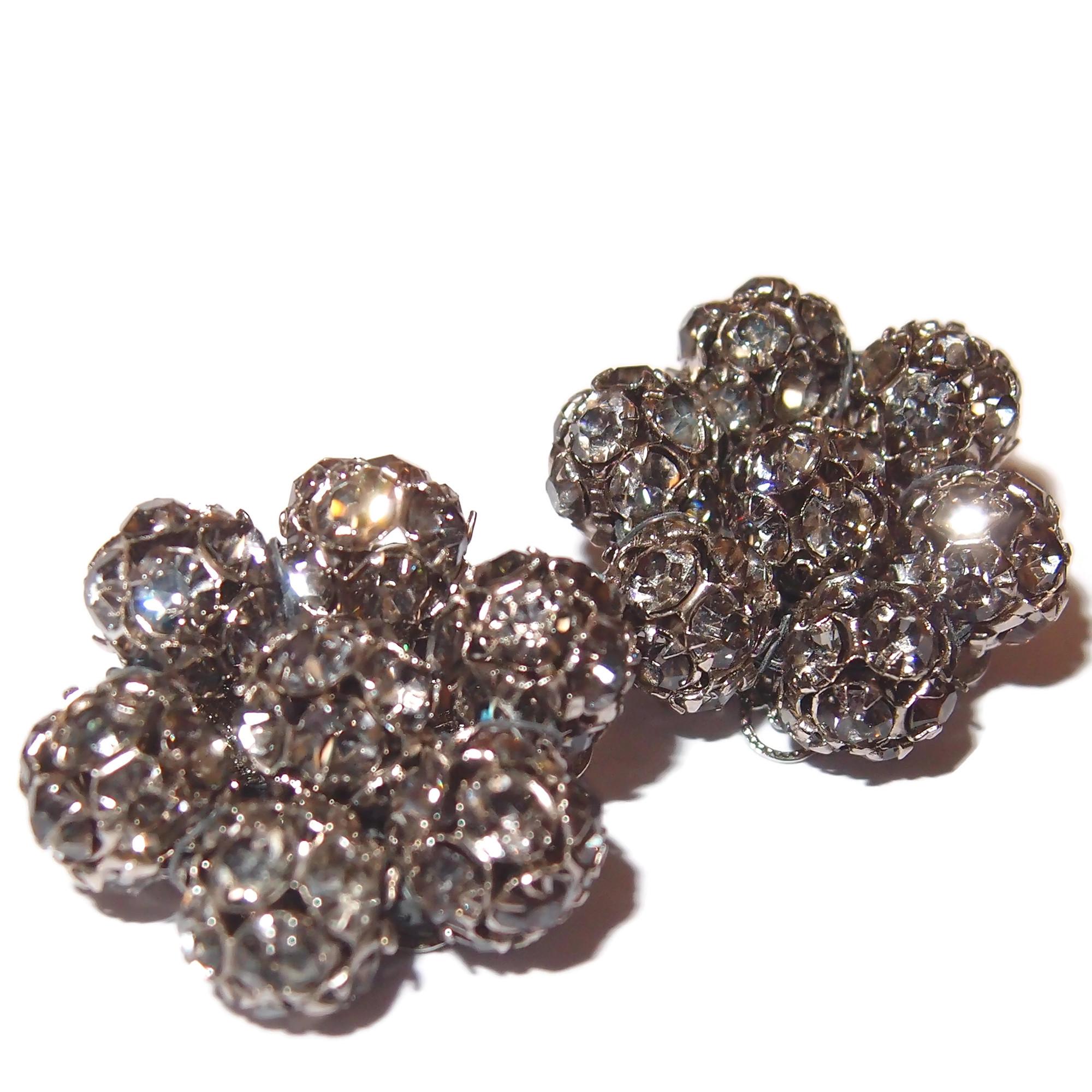 Boucles D'oreilles Vintage Clips - Strass Et Perles - Occasion - Pierre Dominante Perle